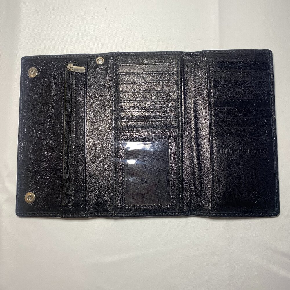 F&L Classic Black Tri-Fold Full Grain Leather Wallet RFID Zipper Snaps New NoBox